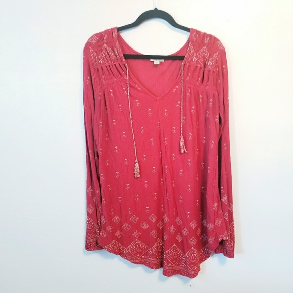 Lucky Brand Tops - Lucky Brand red long sleeve tassel peasant top